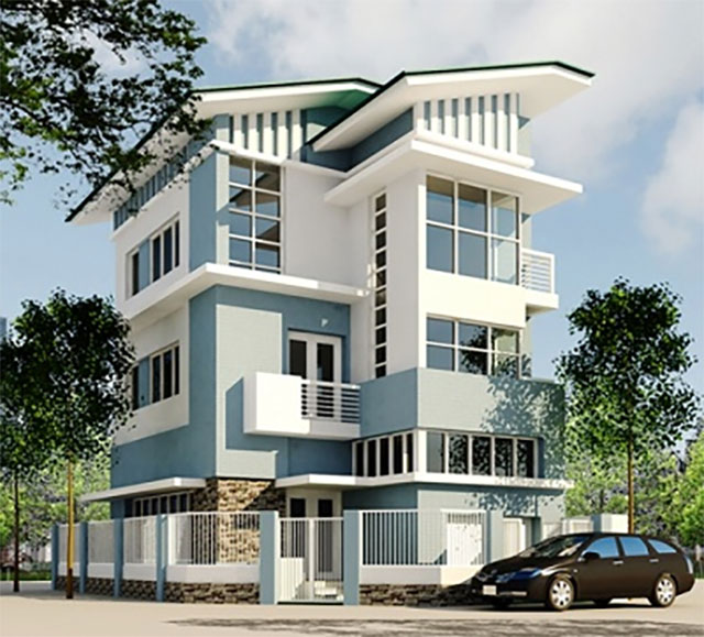 Sơn ngoại thất màu xanh lam pastel
